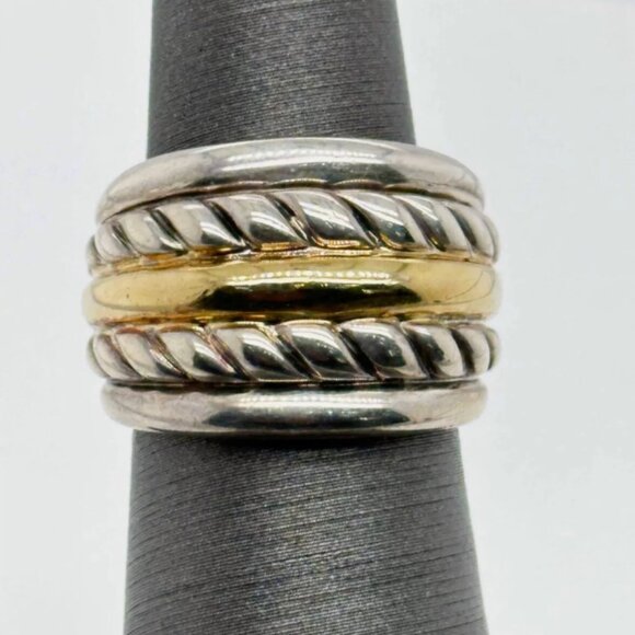David Yurman 18K Yellow Gold and Sterling Silver Cable Ring Band - Picture 1 of 4